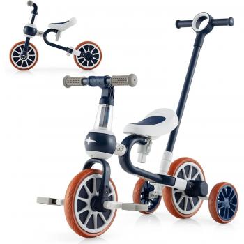 Triciclo Bambini 4 in 1, Maniglia di Spinta, Sedili e Pedali Modificabili (Blu Navy)