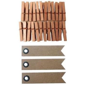 Pinces à linge bois 3 cm avec étiquettes fanion