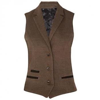 TruClothing Women's Light Brown Herringbone Tweed Waistcoat