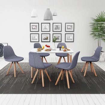 VidaXL Set di 7 Pezzi di Arredo per Sala da Pranzo con Tavolo Rotondo e Sedie in Stile Minimalista in Bianco e Grigio Chiaro