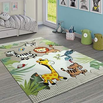 Tapis enfant beige crème motif jungle 120 x 170 cm
