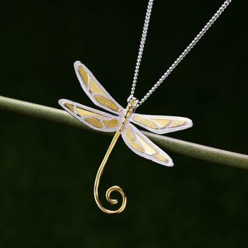 Lotus Fun Handmade 925 Sterling Silver Dragonfly Pendant