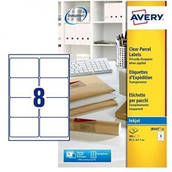 Avery Inkjet Address Label 99.1X67.7Mm 8 Per A4 Sheet Clear Pack 200 Labels J856