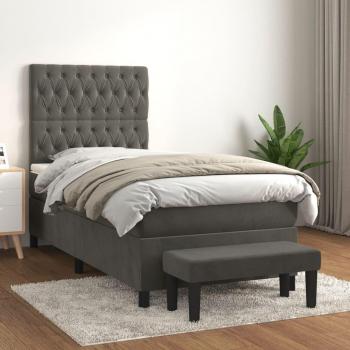 Giroletto a Molle con Materasso Grigio Scuro 100x200 cm in Velluto