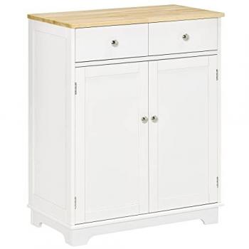 Móvel de Armazenamento para Sala com Design Branco e Madeira Natural