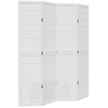 Room Divider in White, 4 Panels of Solid Paulownia Wood, vidaXL