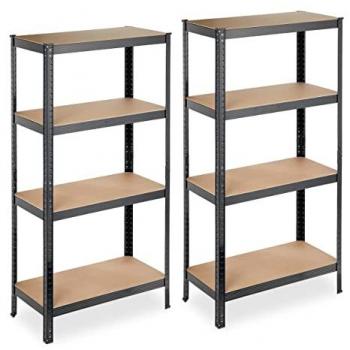Conjunto de 2 Estanterías Metálicas, 4 Baldas Ajustables, 157 x 80 x 41 cm, Resistencia hasta 280 kg, Negro