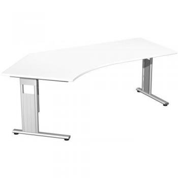 Gera Möbel C Fuß Flex Schreibtisch, Holzdekor, Weiß/Silber, 216.6 x 113 x 72 cm