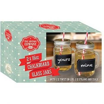Retro Mason Jars – Dual Pack, Clear Glass, Handles, Chalk & Lids
