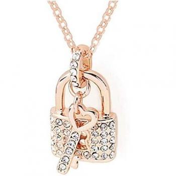 Collana Quadiva con lucchetto a forma di cuore e chiave come ciondolo (decorata con scintillanti cristalli di Swarovski®)