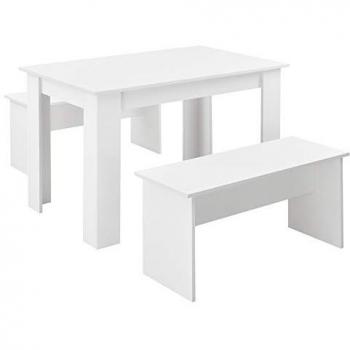 Set Sala da Pranzo Bianco con Tavolo e Panche