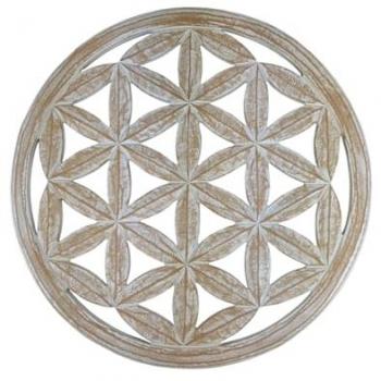Mural Sculpté « Fleur de Vie » – Bois Clair 60 cm