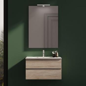 Mobile sospeso Yili 70 cm, due ante rovere scuro, lavabo e specchio integrati