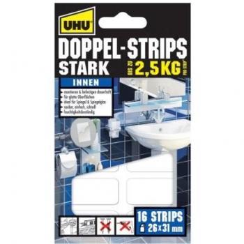 UHU Double-Sided Adhesive Strips, White, 31mm x 26mm, 16 pcs