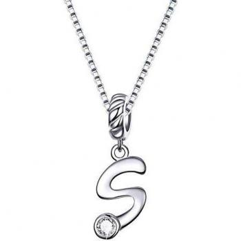 Collier alphabet S en argent 925 plaqué or blanc 18K avec zircon cubique