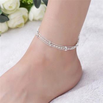 Classic Twisted Weave 925 Sterling Silver Anklet Bracelet with Small Round Beads