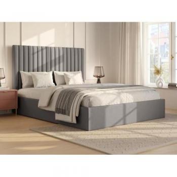 Letto Vento di Grigio 180x200 cm, Testata con Impunture Verticali – Matt. Sarah