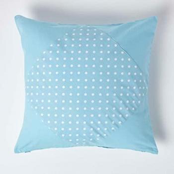 Cotton Plain Blue and Polka Dots Cushion Cover