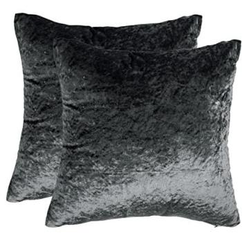 OHS Charcoal Crushed Velvet Pillow Set, Two Filled Cushions & Covers