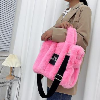 Bolsa Bandolera Faux Fur de Diseño, Mujeres, 2022, Shopper de Lujo, Peluche, Rosa