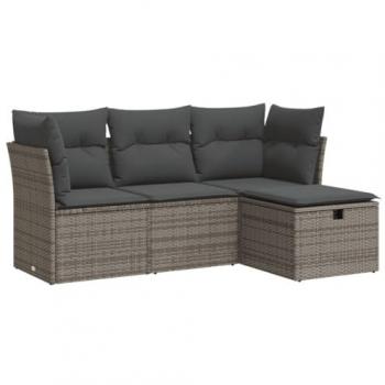 Kit salon d’extérieur 4 pièces, coussins gris résine tressée