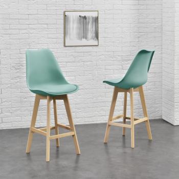 Set di 6 Sgabelli Imbottiti da Bar con Gambe in Legno Massello di Faggio