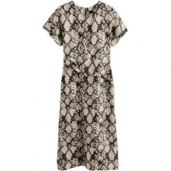 Robe Mi-longue à Manches Courtes avec Détails Drapés Serpent