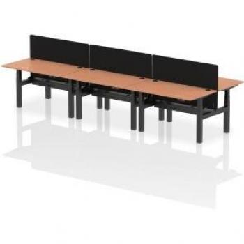 Air 6‑Seat Height‑Adjustable B2B Bench Desk – 1400 × 800 mm, CP Beech/Black, Screen Included
