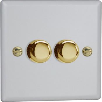 Varilight LED V-Pro 2 Gang Rotary Dimmer Switch White with Brass Knobs