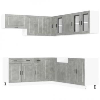 Porto 11-Piece Concrete Grey Kitchen Cabinet Set in Engineered Wood