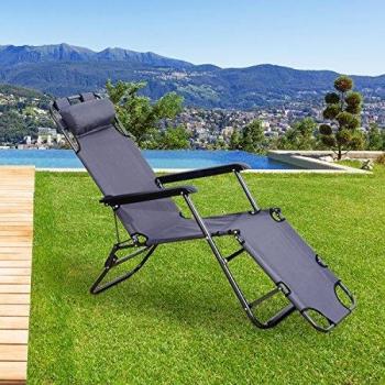 Outsunny Chaise longue pliable bain de soleil transat de relaxation dossier inclinable avec repose-pied polyester oxford gris
