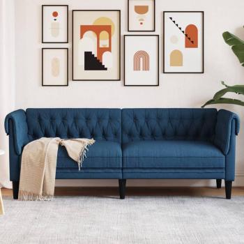 Canapé Chesterfield bleu 3 places en tissu