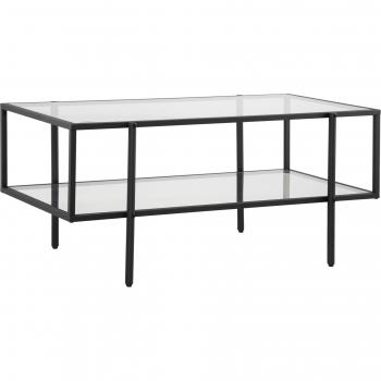 HOMCOM Couchtisch mit Ablage verstellbaren Füsse mit Stahlrahmen Glasplatte Hartglas Schwarz 100 x 55 x 45,5 cm