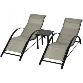 Set de 2 Tumbonas de Exterior con Mesa Auxiliar de Vidrio Templado