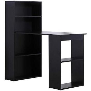 Bureau Informatique HOMCOM 120L x 55l x 120H cm avec étagère adjacente Noir