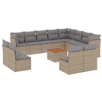 VidaXL 13-Piece Poly Rattan Garden Lounge with Cushions in Beige