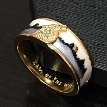 Bague Loup en Acier et Or pour Homme