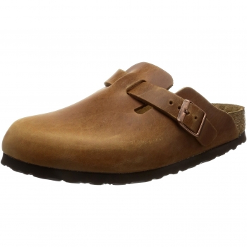 Birkenstock Boston Unisex Adulto Sabot in Pelle Nera con Cinturino e Tacchetti Antik Braun, Taglio Standard 35 (Normale)