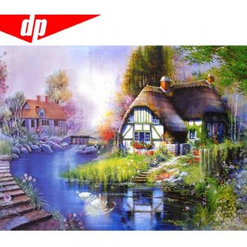 Création en diamants Strasstone 5D Village, broderie ronde DIY