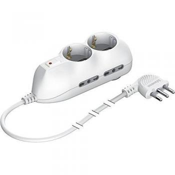 Presa Multipresa Compatta SLOT6 SAFE con 4 Prese Bipasso 10/16A, Interruttore Luminoso Automatico di Sicurezza e Spina 10A