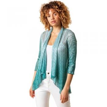 Women's Ombre Metallic Teal Plissé Chiffon Kimono – Roman Collection – Size 20