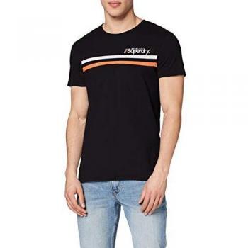 Superdry Herren CORE Logo Sport Stripe T-Shirt, Schwarz