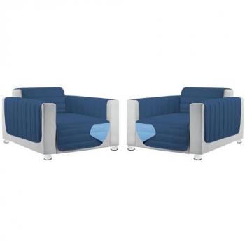 Coppia Set 2 Copripoltrona Salva Poltrona Universale Imbottito Morbido Double Face Elegante Blu