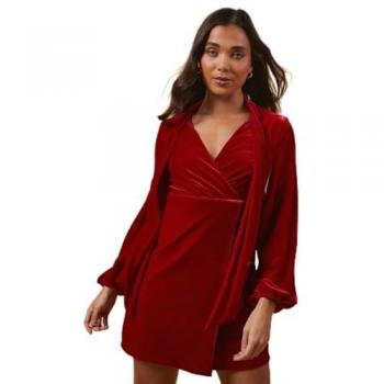 Oasis Petite Occasion Velvet Tie Neck Mini Dress
