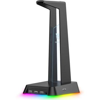Support de casque gamer avec éclairage RGB et 2 ports USB, blanc et noir