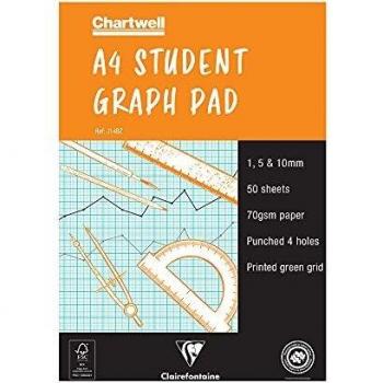 Chartwell Student A4 Graph Pad 1510mm Grid 70gsm 50 Sheets WhiteBlue