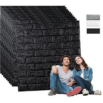 Revestimiento de pared autoadhesivo Edihome, paneles 3D efecto ladrillo negro