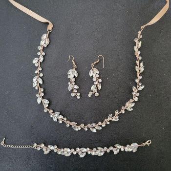 Slbridal Handgemaakte Zoetwaterparels Oostenrijkse Kristallux Bruidsjewelenset Hoofdband Armband Clip Oorbel Set