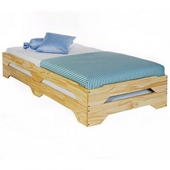 Deux Lits Superposables Ronny 90x200 cm – Pin Massif, Ver. Naturel, Couchage Supplémentaire