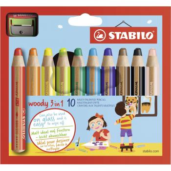Woody 3‑in‑1 Künstlerpaket STABILO – 10 Buntstifte, Wasserfarben & Wachsmalkreiden + Spitzer